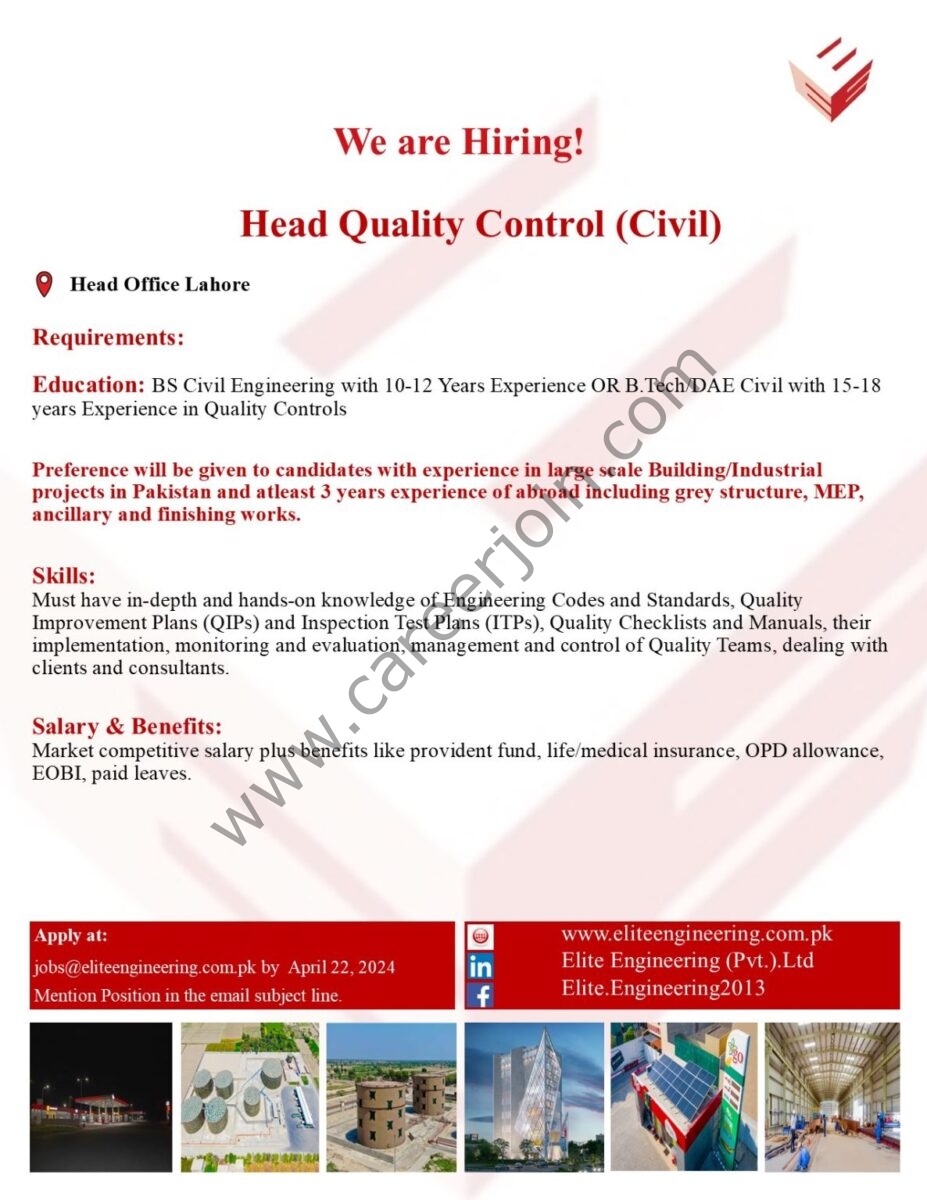 Elite Engineering Pvt Ltd Jobs Head Quality Control (Civil) 1