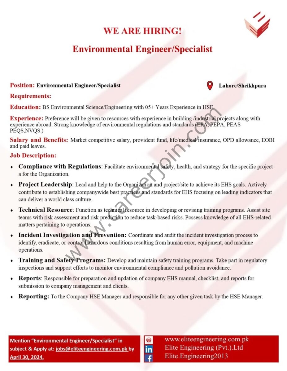 Elite Engineering Pvt Ltd Jobs Environmental Engineer / Specialist 1