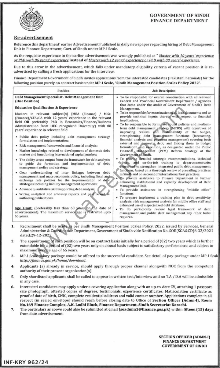 Finance Department Sindh Jobs 05 April 2024 Dawn 1