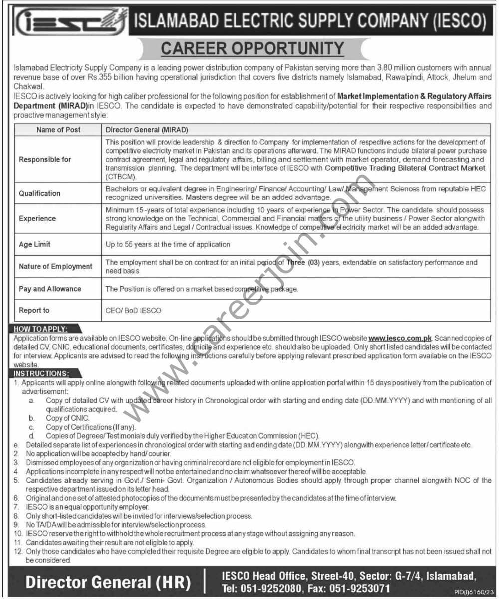 Islamabad Electric Supply Co IESCO Jobs 16 April2 2024 Dawn 1