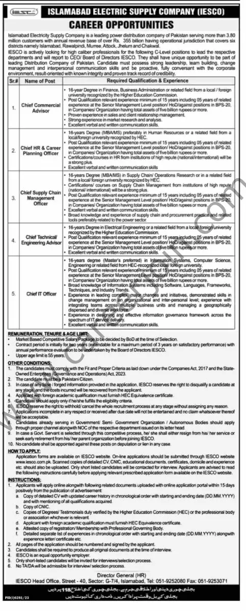 Islamabad Electric Supply Co IESCO Jobs 21 April 2024 Dawn 1