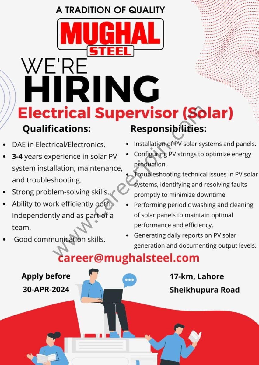 Mughal Steel Jobs Electrical Supervisor (Solar) 1