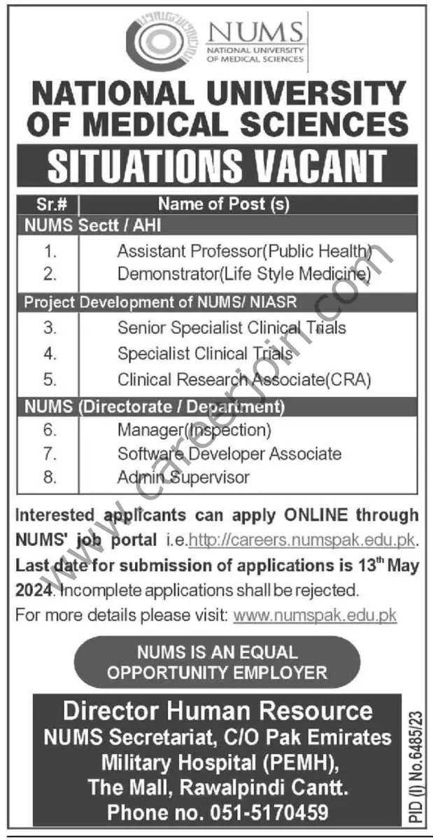 National University of Medical Sciences NUMS Jobs 28 April 2024 Dawn 1