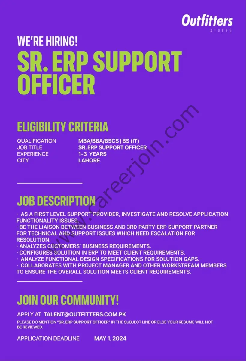  Outfitters Stores Pvt Ltd Jobs Senior ERP Support Officer 1