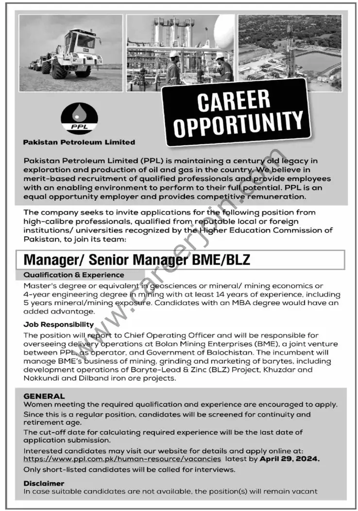 Pakistan Petroleum Ltd PPL Jobs Manager / Senior Manager 1