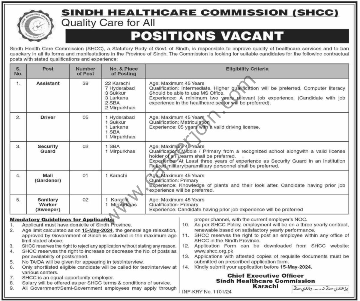 Sindh Healthcare Commission SHCC Jobs 21 April 2024 Dawn 1