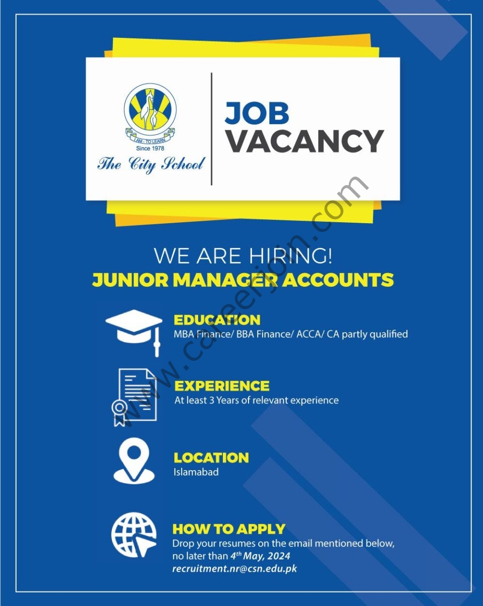 The City School Jobs Junior Manager Accounts 1