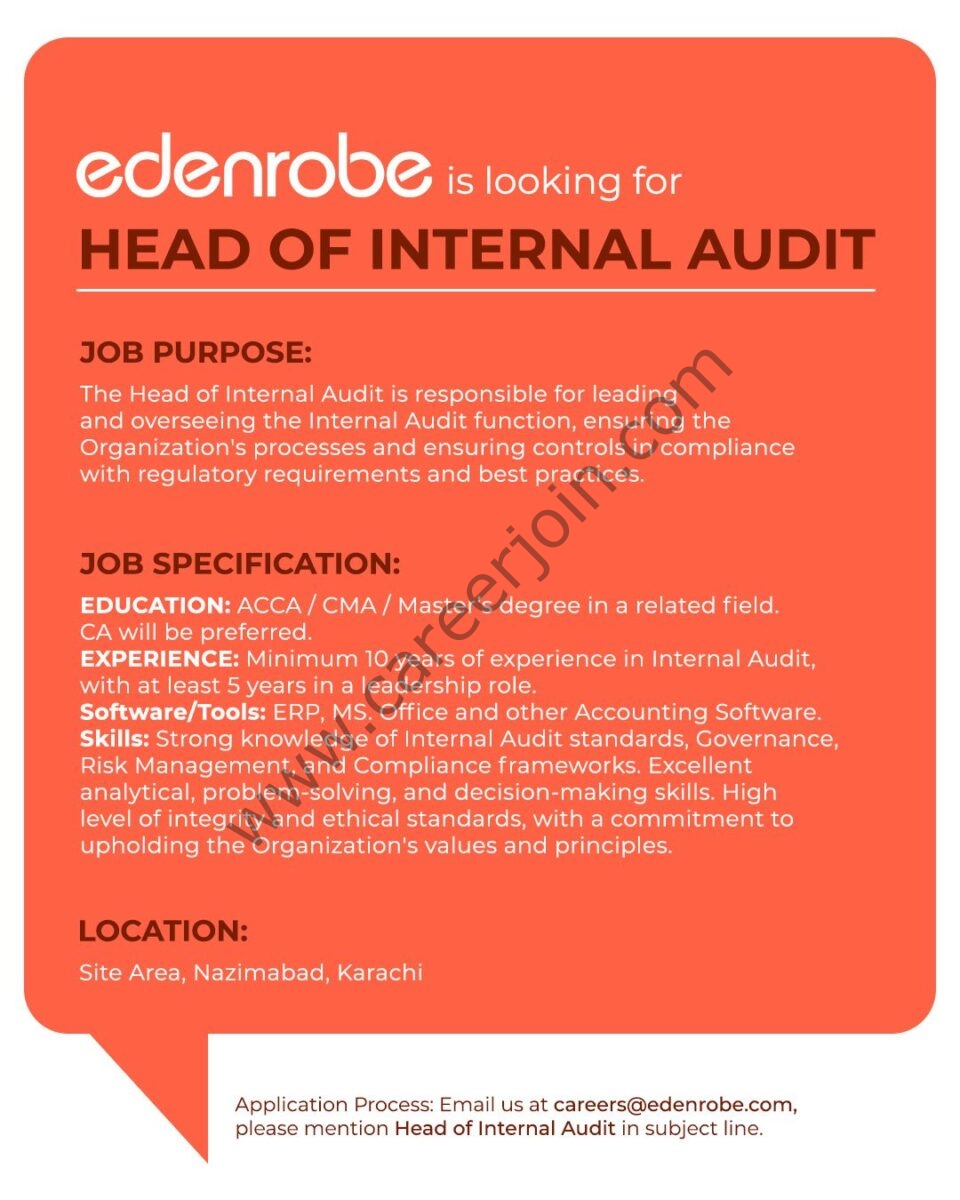 Edenrobe Jobs Head Of Internal Audit 1