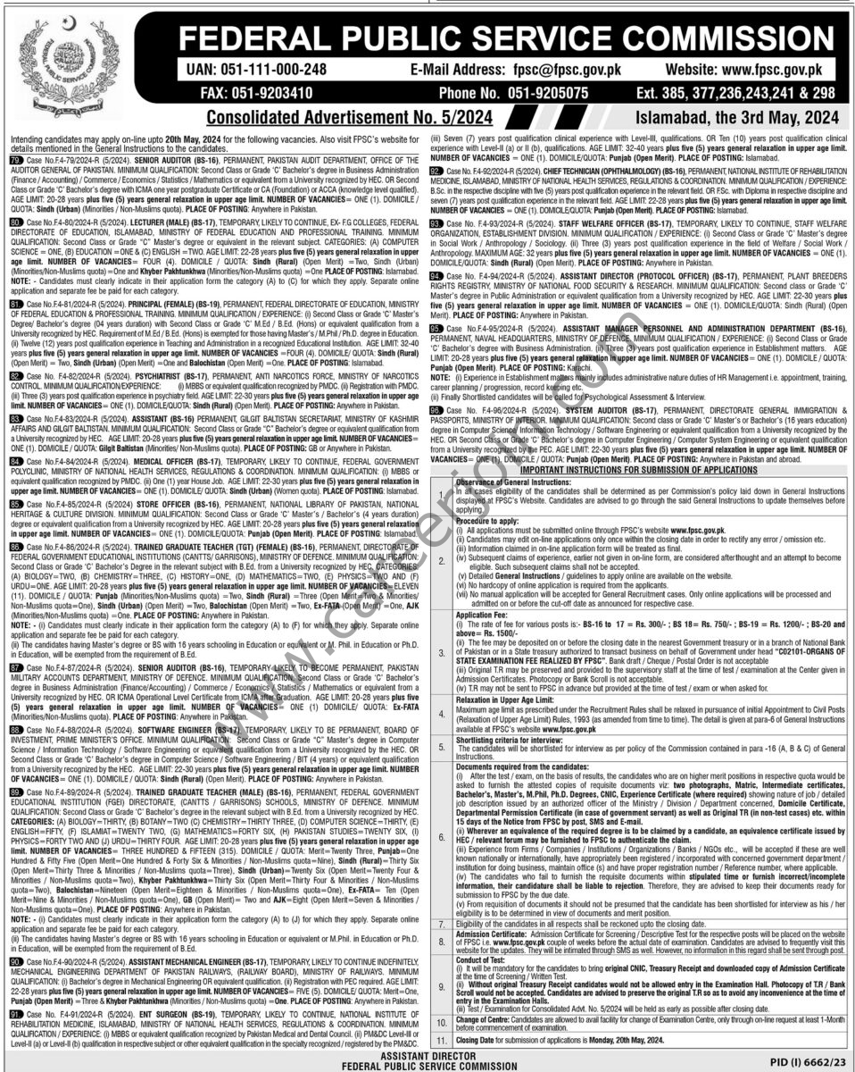 Federal Public Service Commission FPSC Jobs 05 May 2024 Express Tribune 1