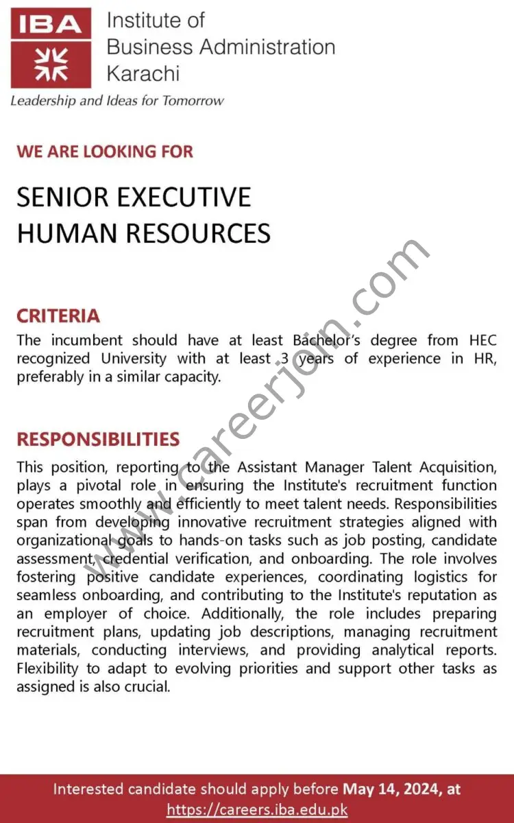 Institute of Business Adminiistration IBA Karachi Jobs Senior Executive Human Resources 1