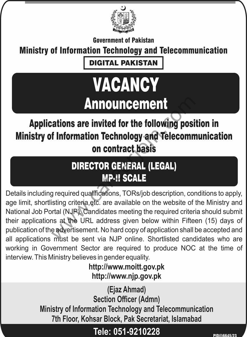 Ministry of Information Technology & TelecommunicationJobs 05 May 2024 Nawaiwaqt 1