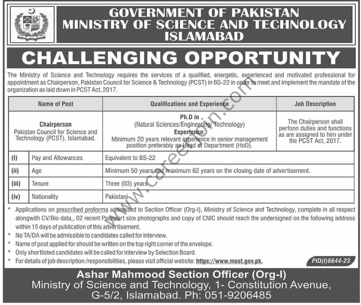Ministry of Science & Technology Jobs 05 May 2024 Dawn 1