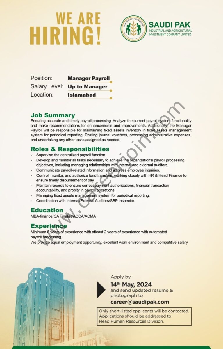 Saudi Pak Investment Company Jobs Manager Payroll 1