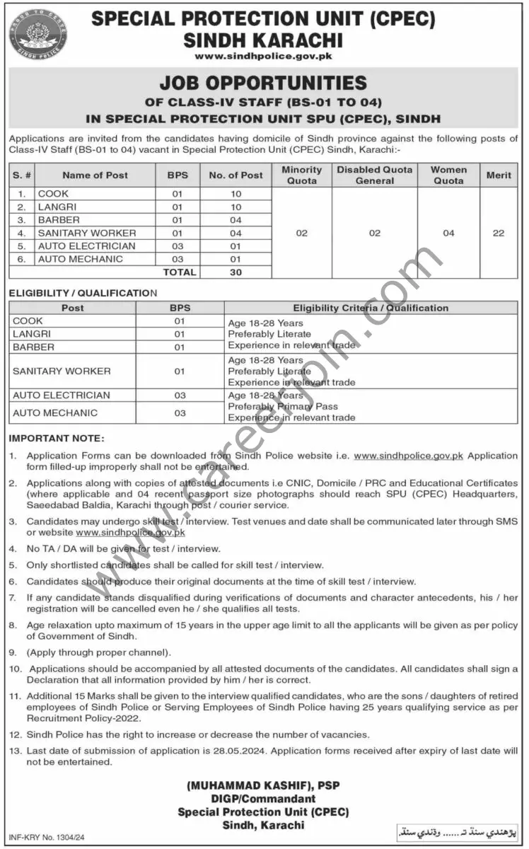 Special Protection Unit Sindh Karachi Jobs 05 May 2024 Dawn 1