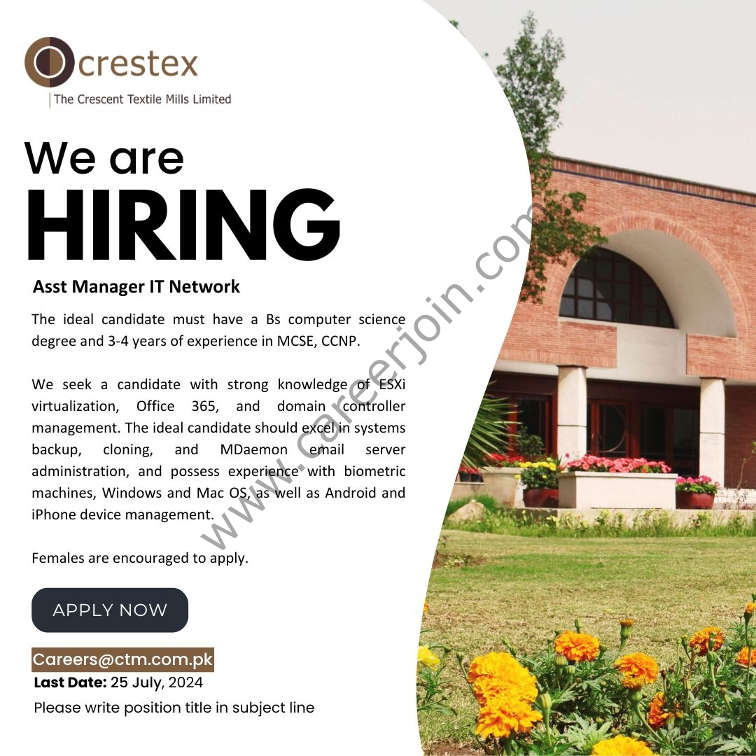 The Crescent Textile Mills Limited Crestex Jobs Assistant Manager IT Network 1