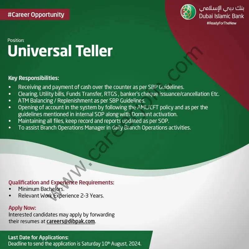 Dubai Islamic Bank Pakistan Ltd Jobs Universal Teller 1
