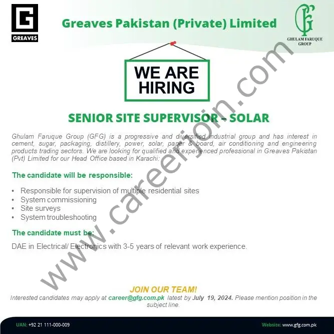 Greaves Pakistan Pvt Ltd Jobs Senior Site Supervisor Solar 1