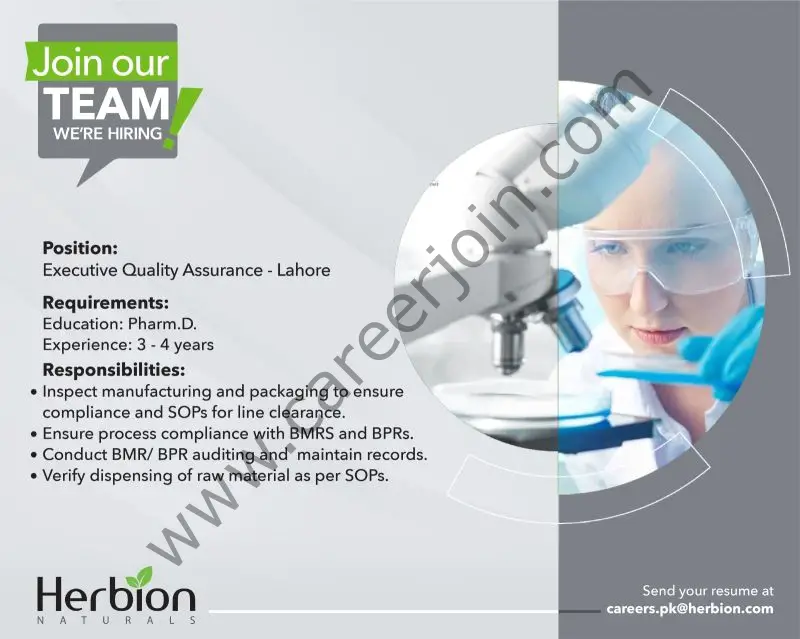 Herbion Naturals Jobs Executive Quality Assurance 1