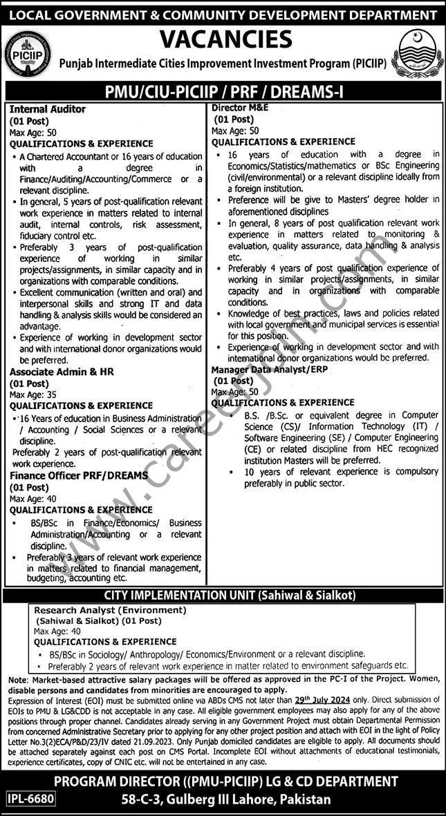 Punjab Intermediate Cities Improvement Investment Program PICIIP Jobs July 2024 1
