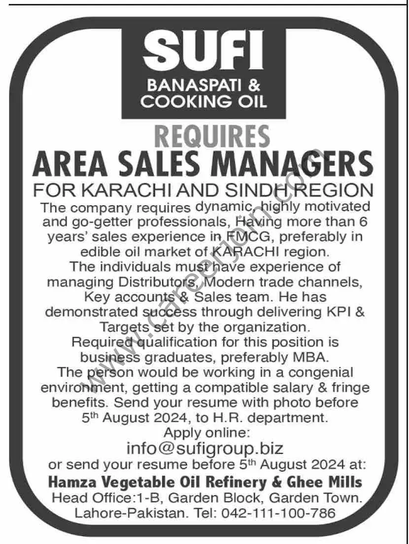 Sufi Banaspati & Cooking Oil Jobs 28 July 2024 Dawn 1