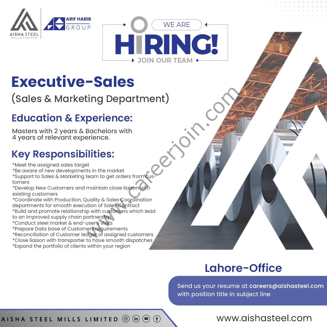 Aisha Steel Mills Limited ASML Jobs Executive Sales 1