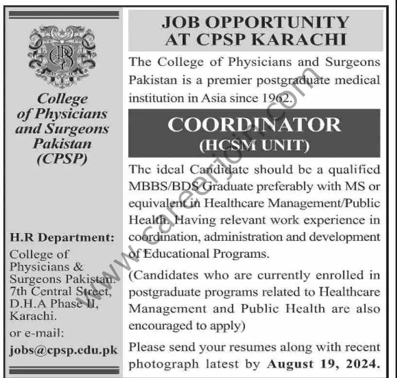 College Of Physicians & Surgeons CPSP Jobs 04 August 2024 Dawn 1
