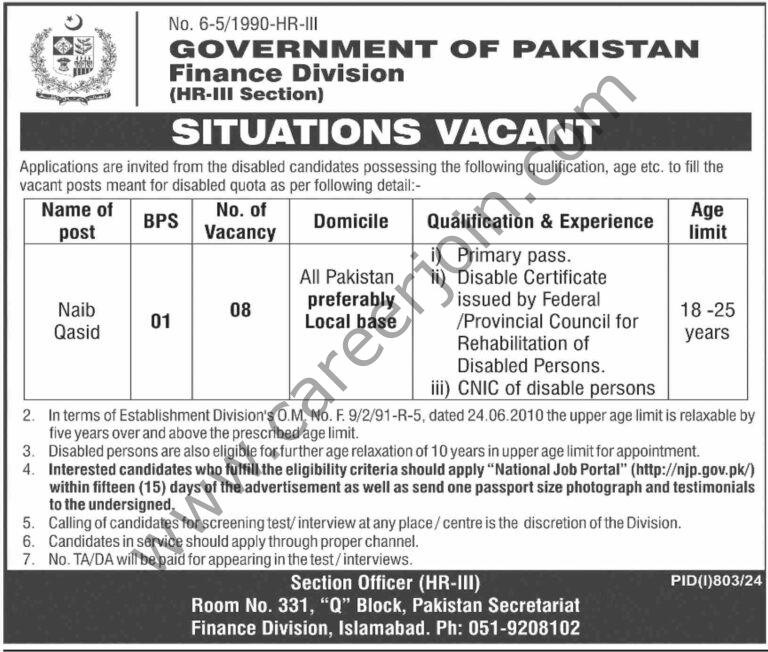 Finance Division Government Of Pakistan Jobs Naib Qasid Finance division government of pakistan jobs naib qasid