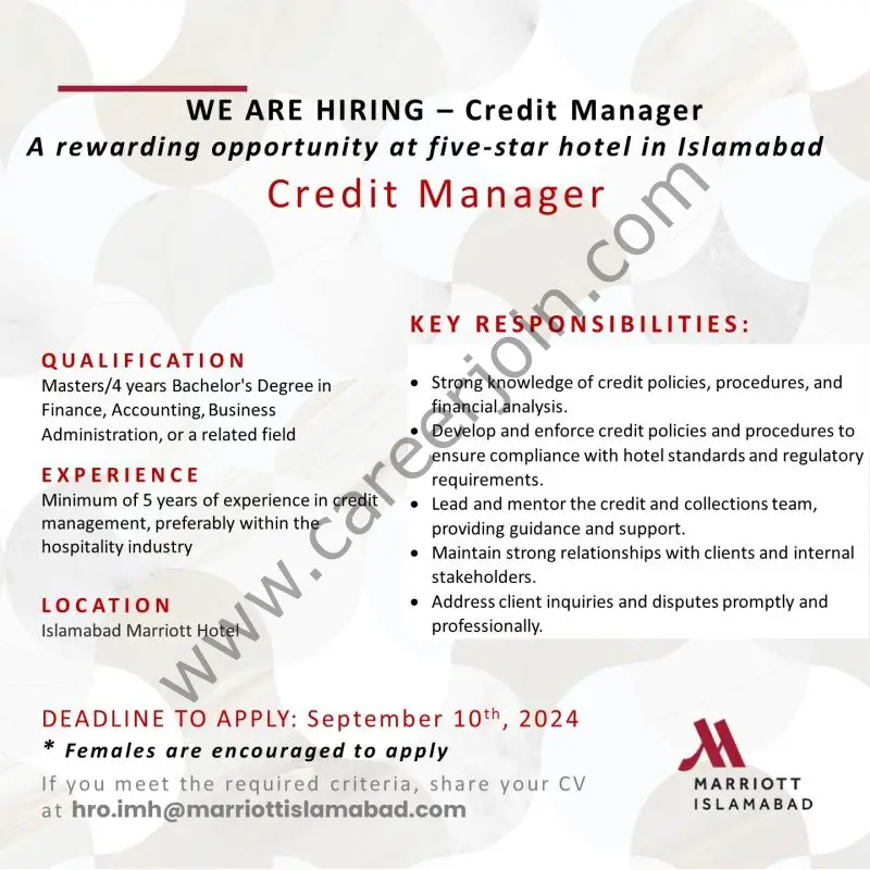 Islamabad Marriott Hotel Jobs Credit Manager 1