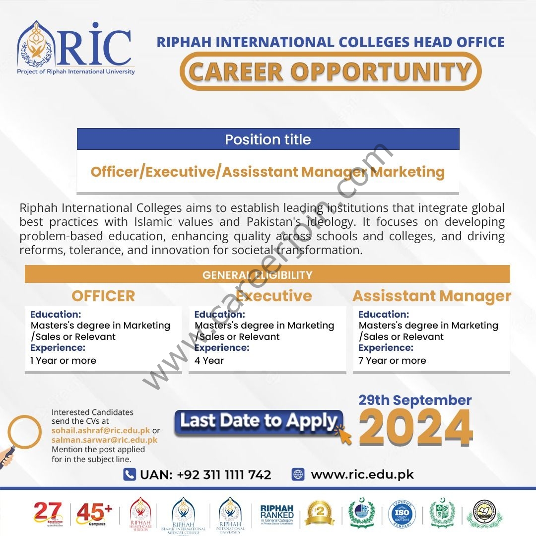 Riphah International University RIC Jobs September 2024 2