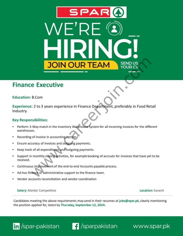 Spar Job. Post SPAR Pakistan Jobs September 2024