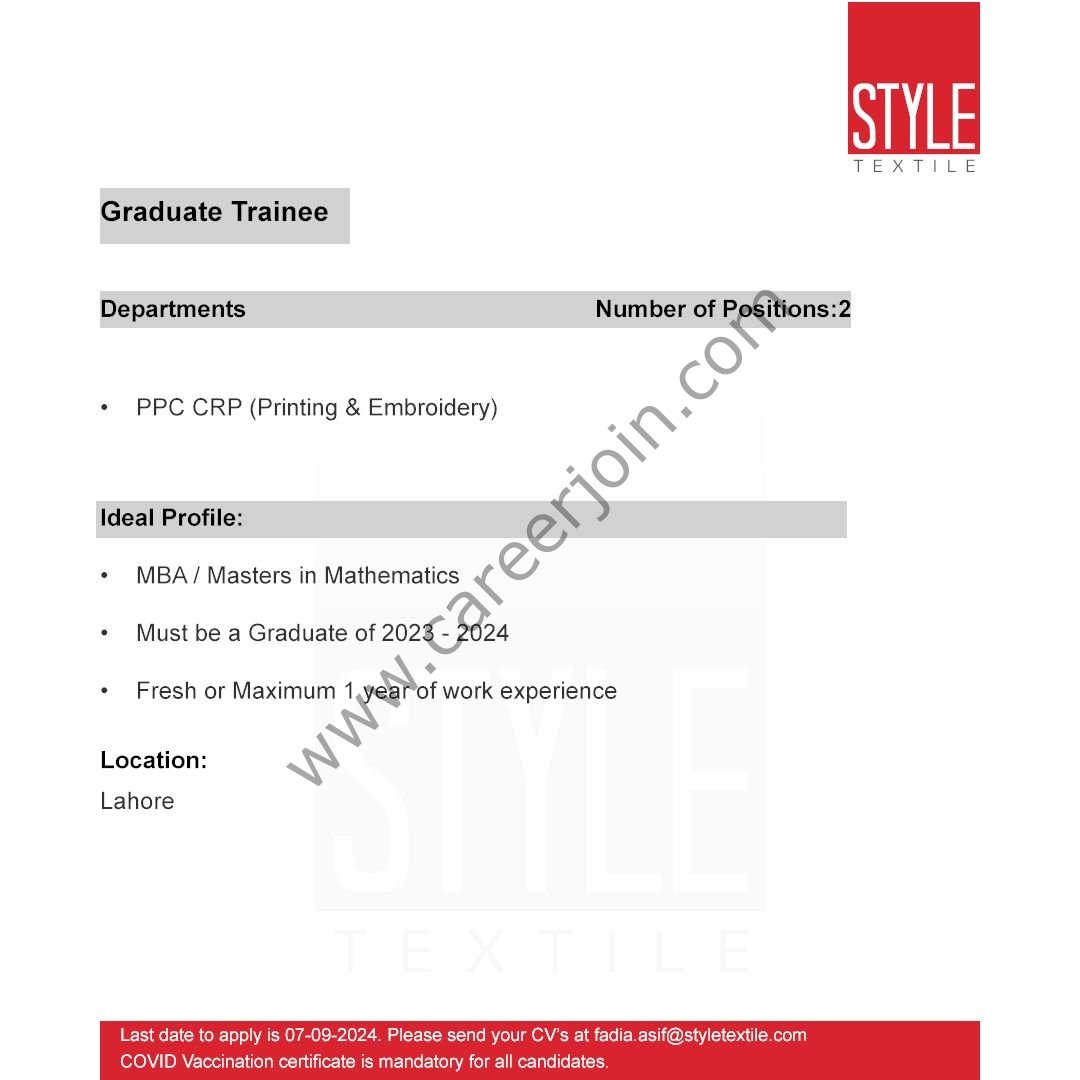 Style Textile Pvt Ltd Jobs September 2024 2