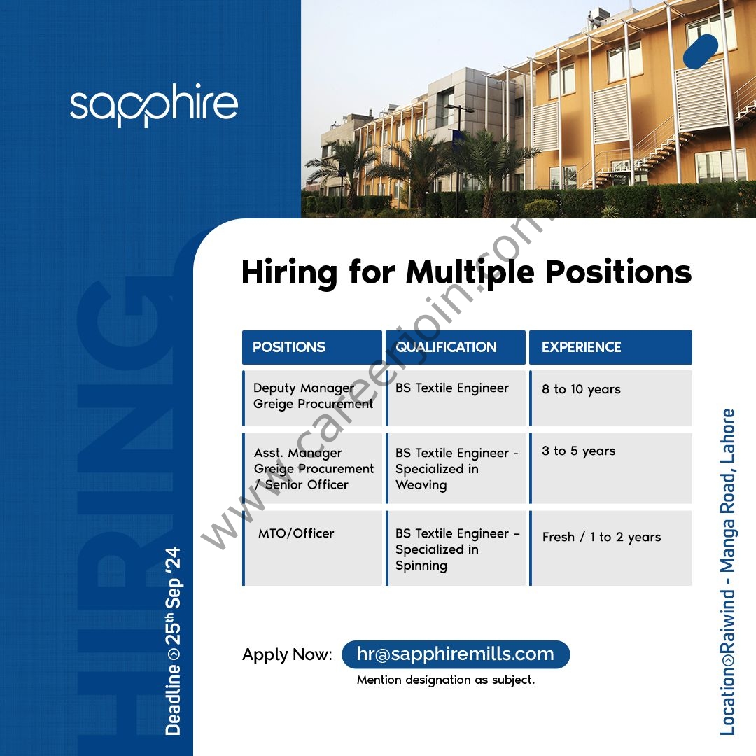 Sapphire Mills Jobs September 2024 1