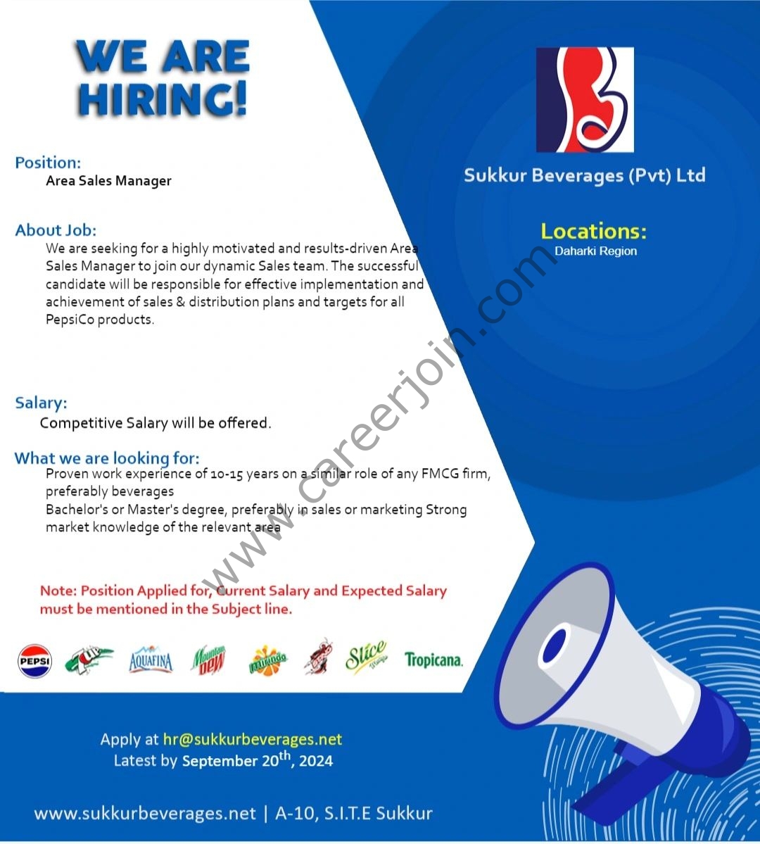 Sukkur Beverages Pvt Ltd Jobs Area Sales Manager 1