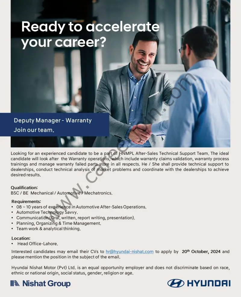 Hyundai Nishat Motor Pvt Ltd Jobs October 2024 1