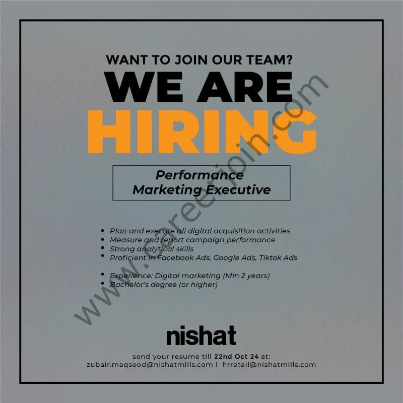 Nishat Linen NL Jobs Performance Marketing Executive 1