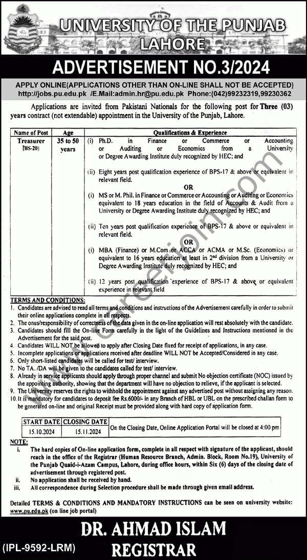 University of The Punjab Lahore Jobs 13 October 2024 Express Tribune 1