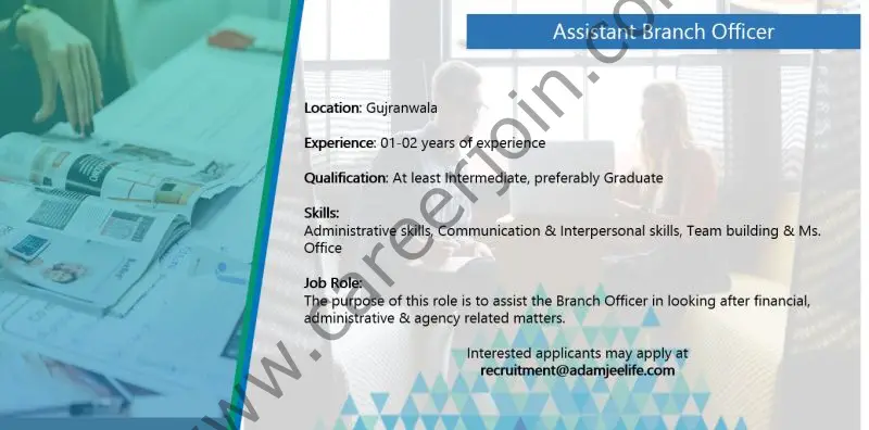 Adamjee Life Assurance Company Limited Jobs Assistant Branch Officer 1