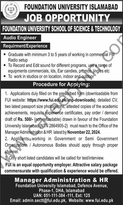 Foundation Unviversity Islamabad Jobs 10 November 2024 Express 1