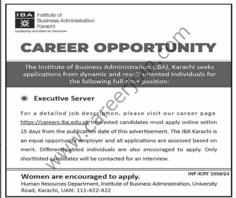 Institute of Business Administration IBA Karachi Jobs 10 November 2024 Dawn 1