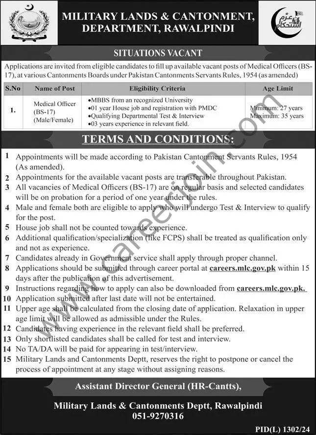 Military Lands & Cantonment Jobs 10 November 2024 Express 1