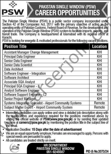 Pakistan Single Window PSW Jobs 17 November 2024 Express 1