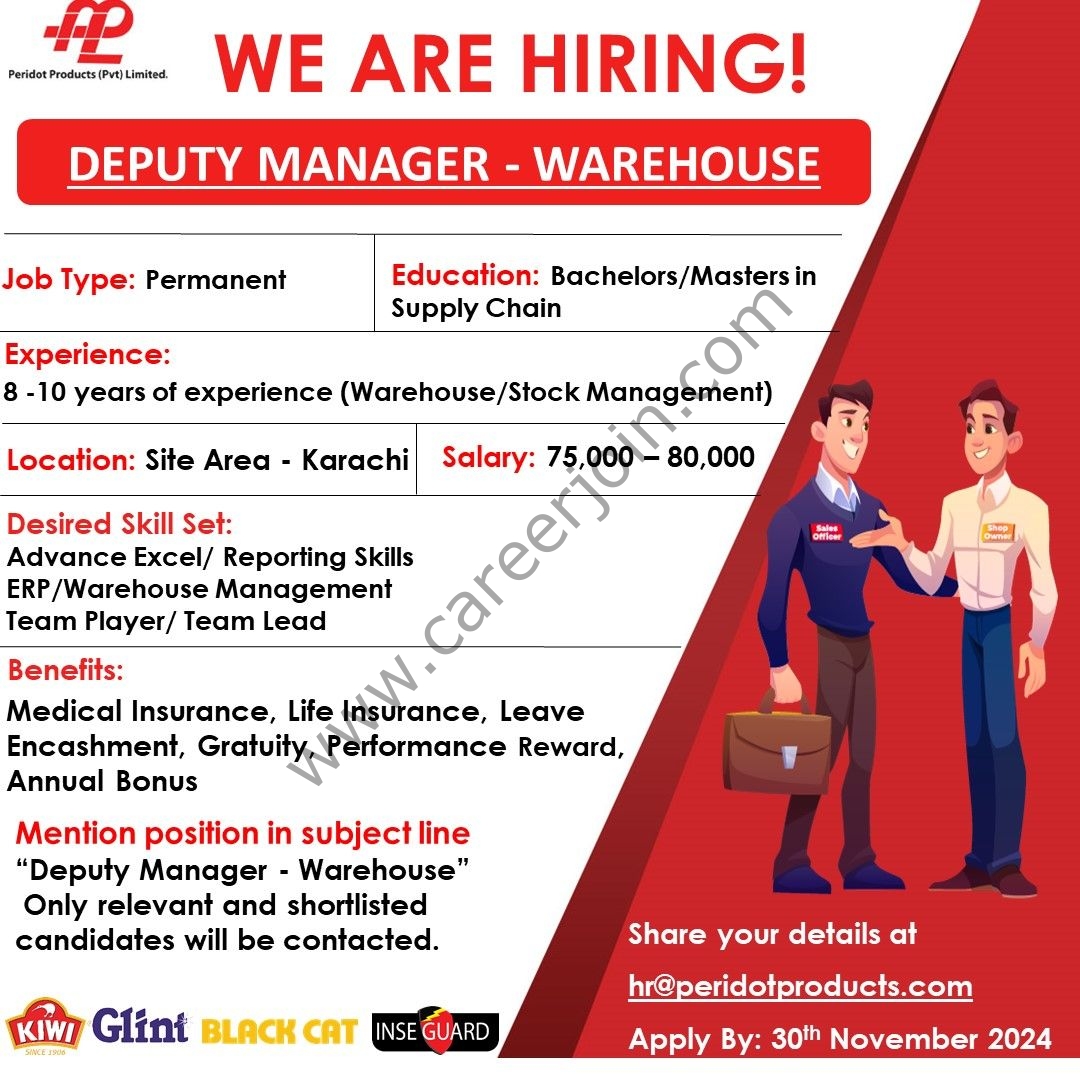Peridot Products Pvt Ltd Jobs Deputy Manager Warehouse 1