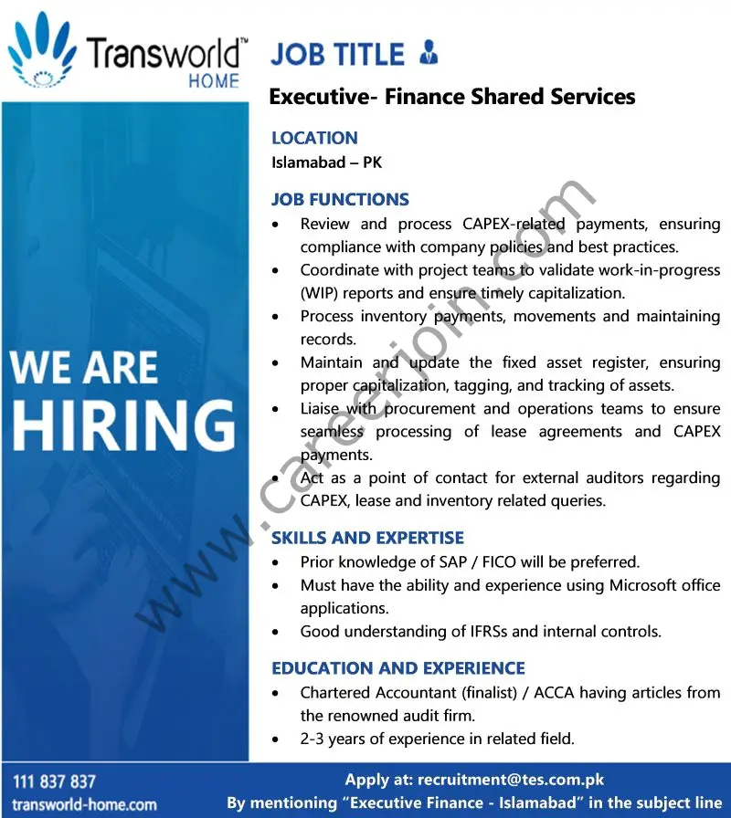 Transworld Home Jobs Executive Finance & Shared Services 1