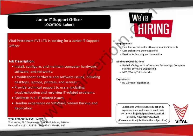 Vital Petroleum Jobs Junior IT Support Officer 1