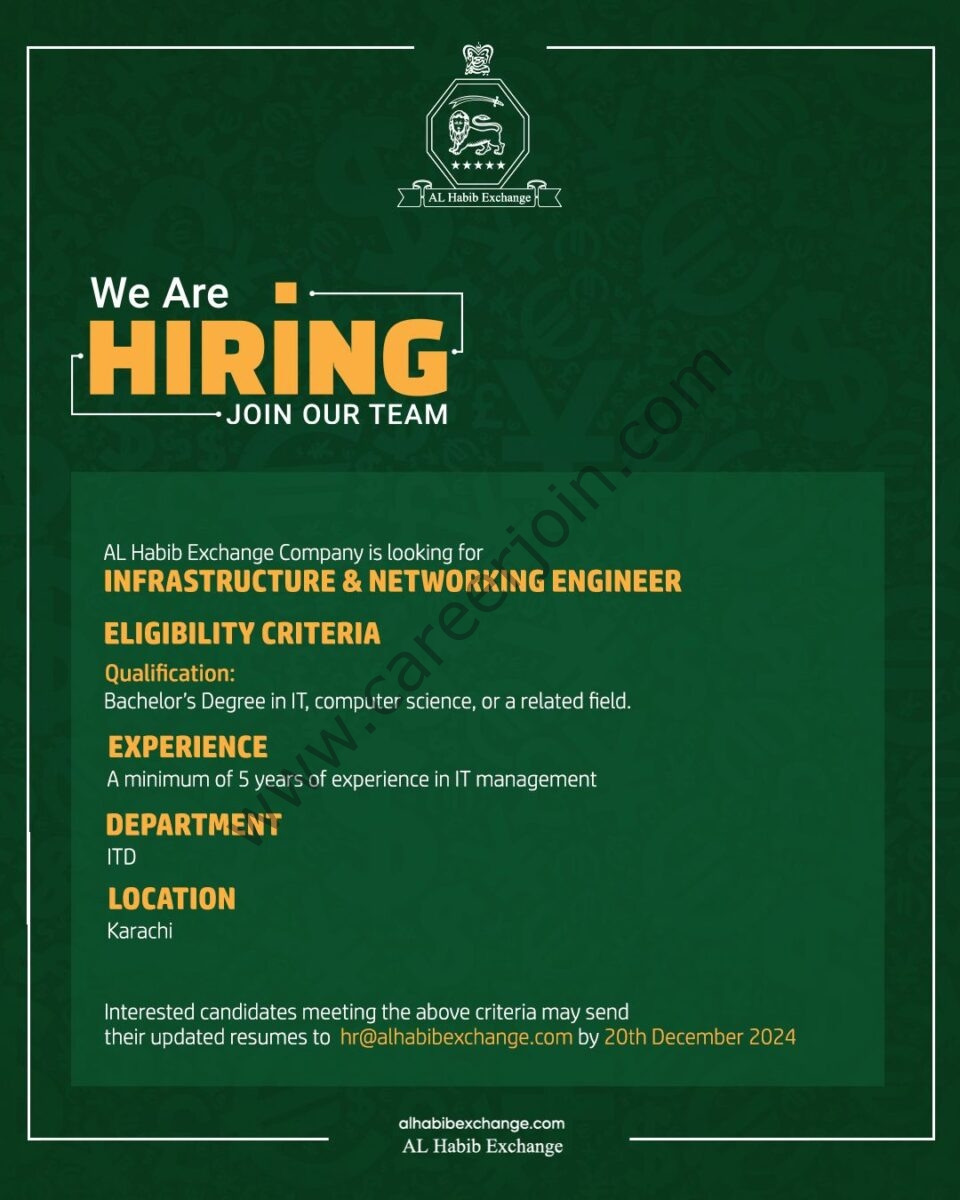 AL Habib Exchange Company Jobs Infrastructure & Networking Engineer 1