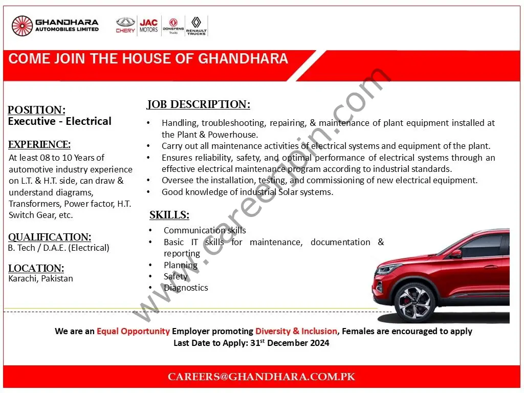 Ghandhara Automobiles Limited Jobs Executive Electrical 1