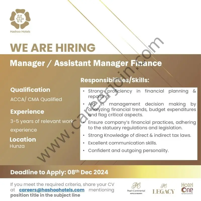 Hashoo Hotels Jobs Manager / Assistant Manager Finance 1