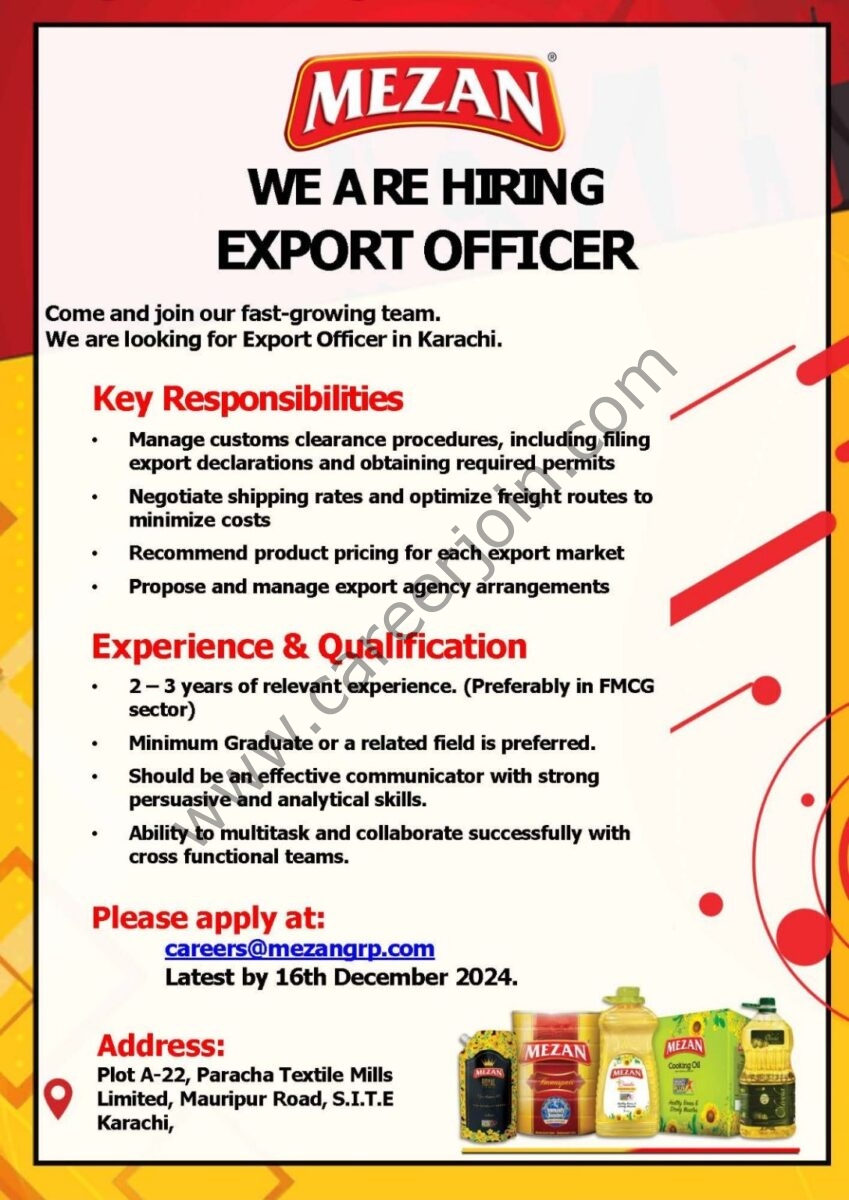 Export Line Job Mezan Group Jobs Export Officer