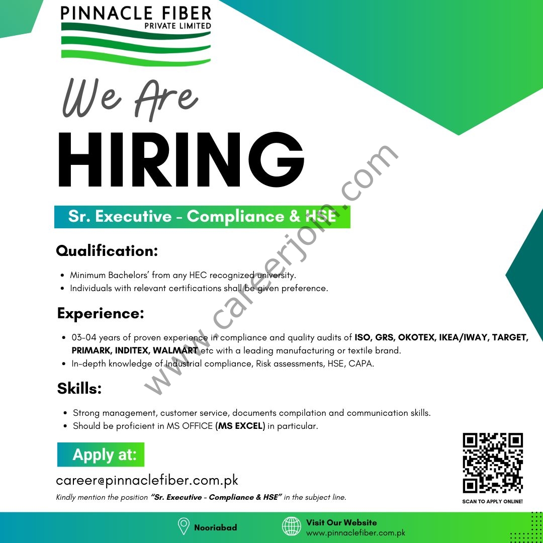 Pinnacle Fiber Private Limited Jobs Sr Executive Compliance & HSE 1