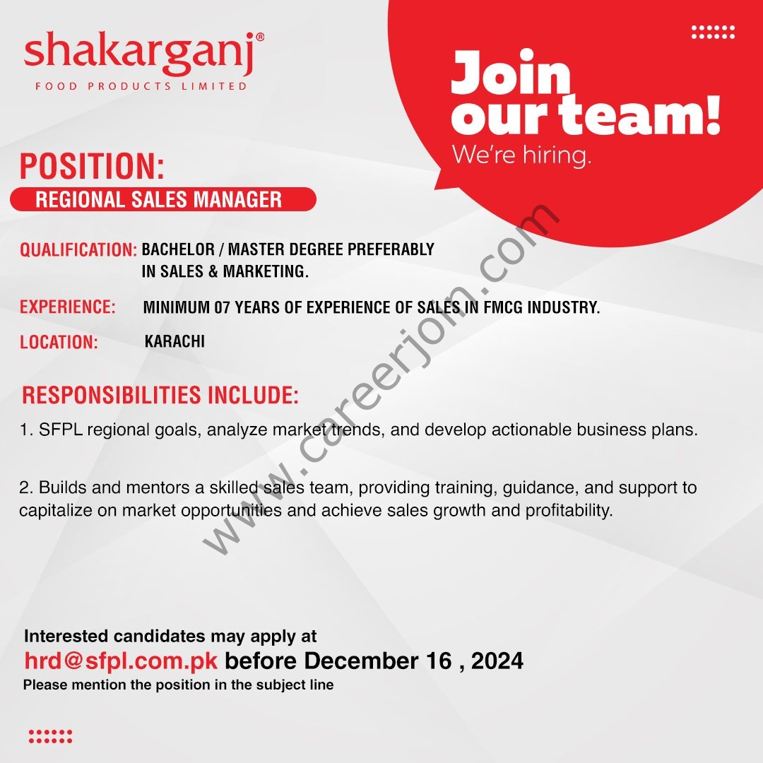 Shakarganj Food Products Limited Jobs Regional Sales Manager 2